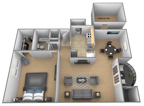 Floor plan for 1 bed, 1 bath, 1170 sqft